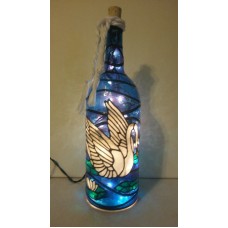 Swan Bottle Lamp Hand Painted Lighted Stained Glass look   322872973945